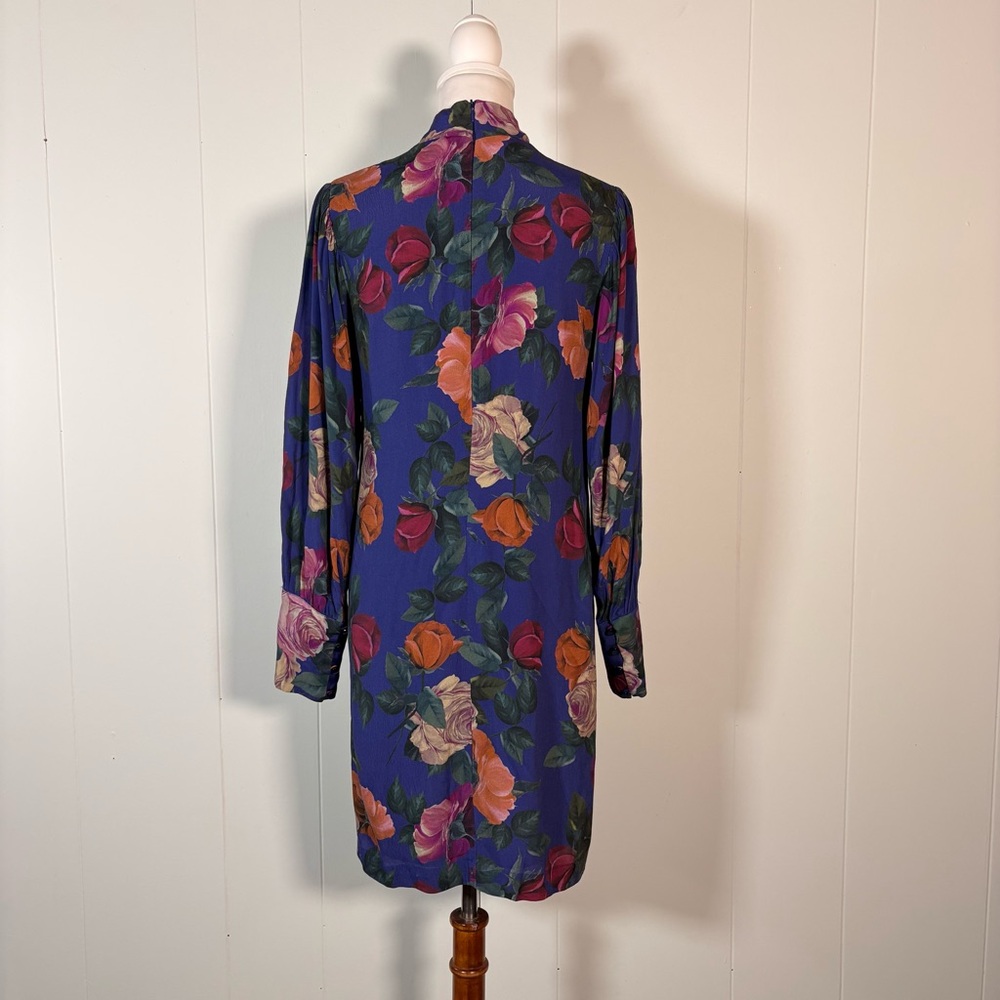 90s Nicole Miller Floral Dress Women’s S Long Sleeve Mock Neck Shift Mod Retro - Picture 6 of 8